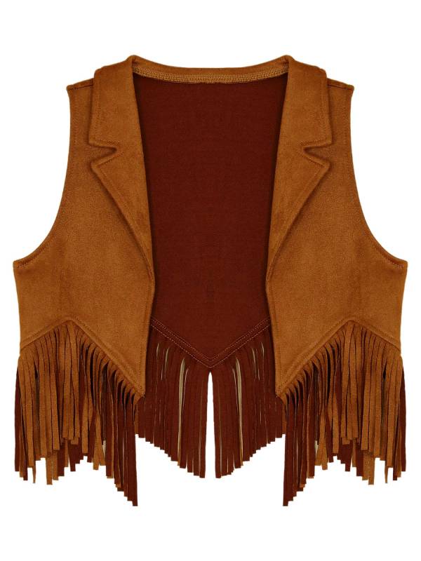 Kids Girl Sleeveless Suede Open Front Tassels Vest Cowboy Costume thumb