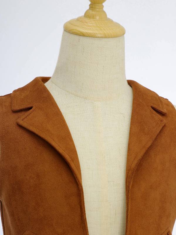 Kids Girl Sleeveless Suede Open Front Tassels Vest Cowboy Costume thumb