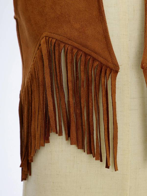 Kids Girl Sleeveless Suede Open Front Tassels Vest Cowboy Costume thumb