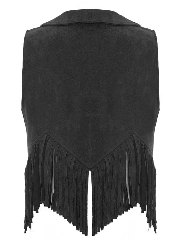 Kids Girl Sleeveless Suede Open Front Tassels Vest Cowboy Costume thumb