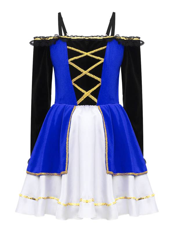 Kids Girls Medieval Pirate Costume Off Shoulder Long Sleeve Tutu Dress thumb