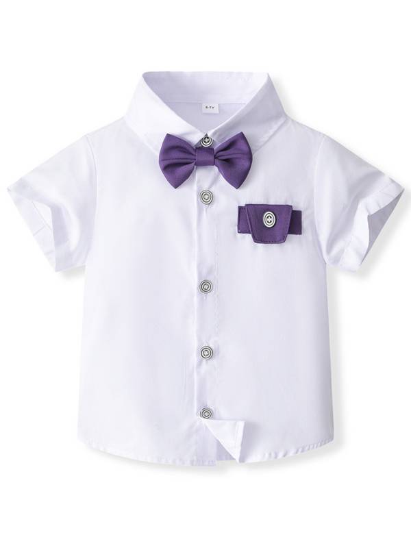 Toddler Boys Short Sleeve Shirt with Bowtie and Suspenders Pants Formal Suit thumb