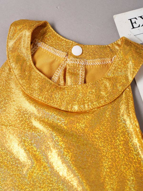 Kids Girls Metallic Sleeveless Halter Neck Jazz Dance Crop Top thumb