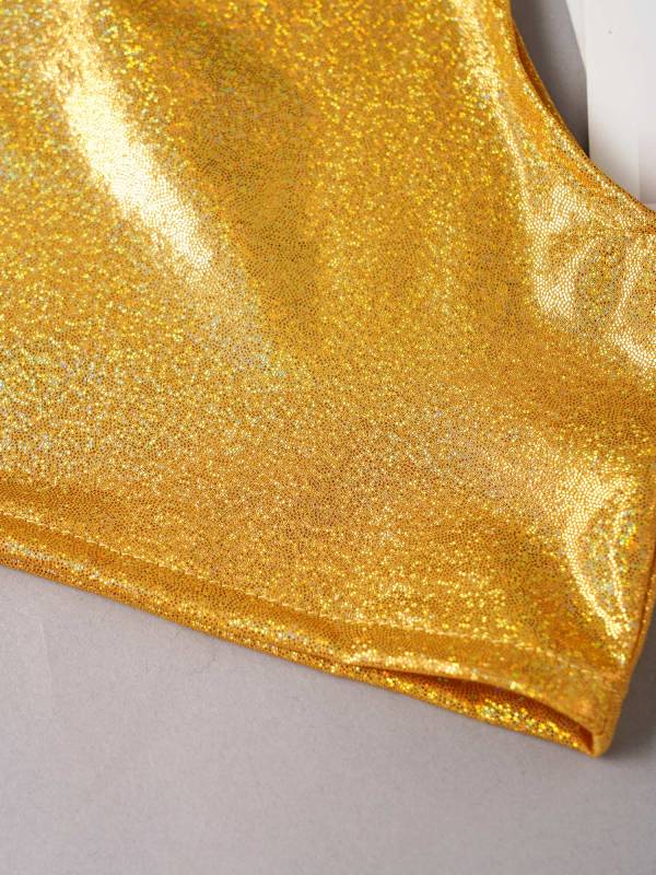 Kids Girls Metallic Sleeveless Halter Neck Jazz Dance Crop Top thumb