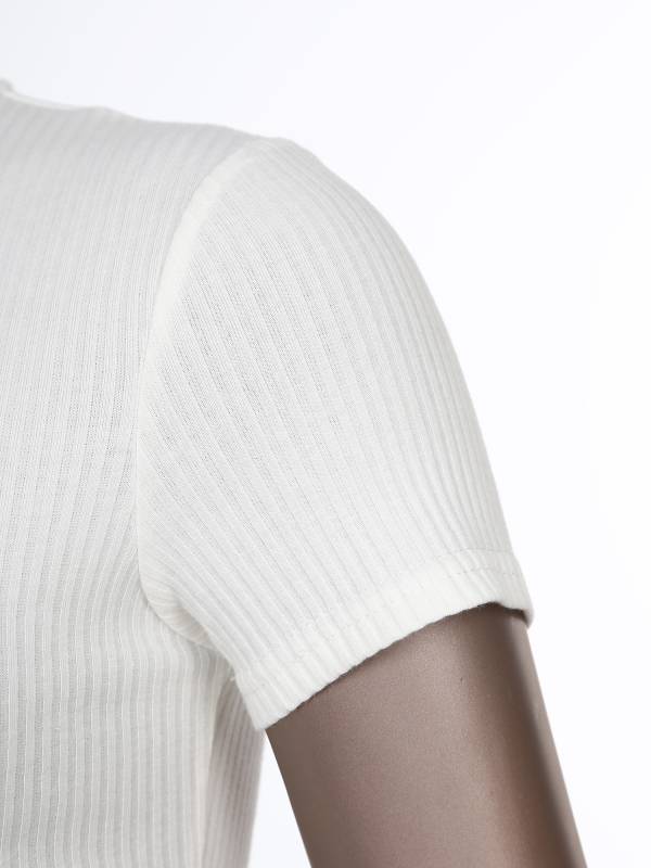 Women Stand Collar Short Sleeve Ribbed Front Zipper Sports Crop Top thumb