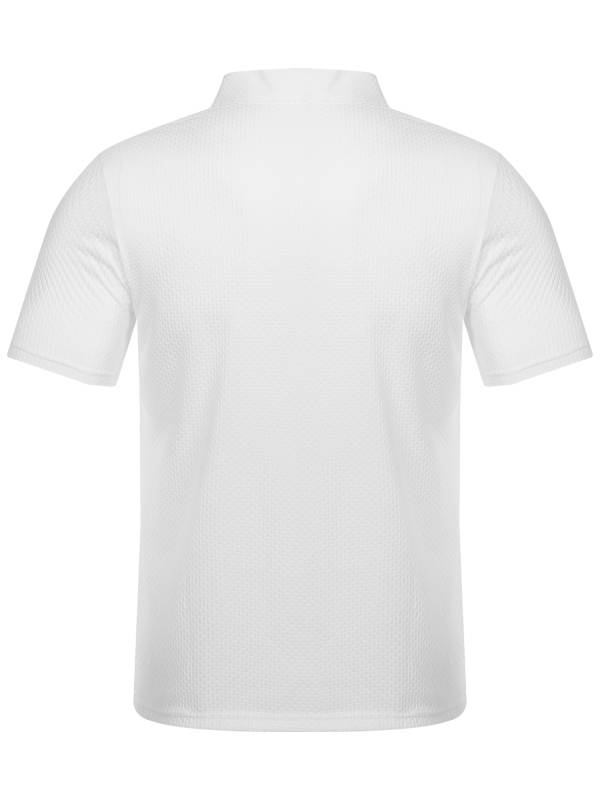 Men Short Sleeve Turn-down Collar Placket Silky Polo Shirt thumb