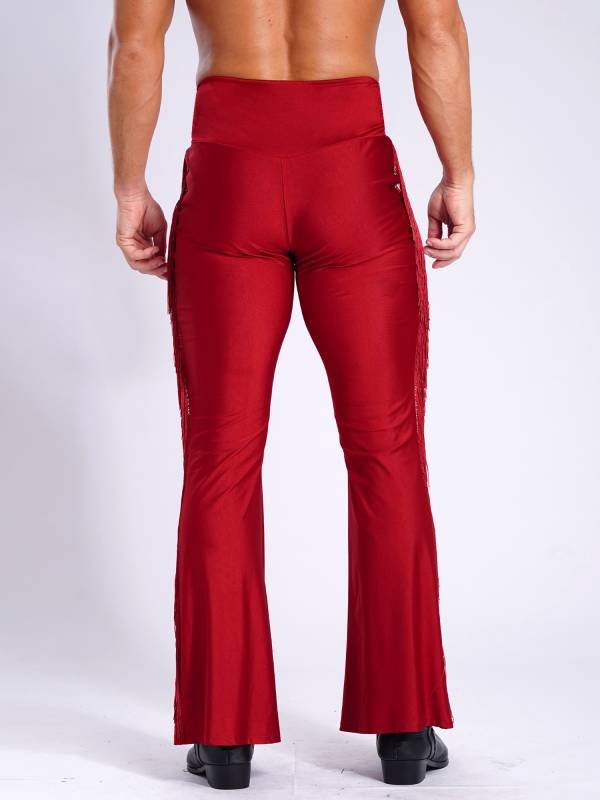 Men Tassel Flared Pants Vintage High Waist Bell-Bottom Trousers for Jazz Dance thumb