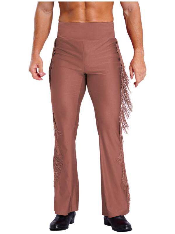 Men Tassel Flared Pants Vintage High Waist Bell-Bottom Trousers for Jazz Dance thumb