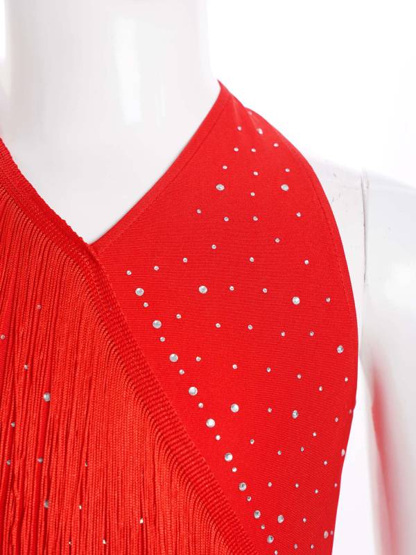 Girls Latin Dance Dress Sleeveless Fringe Strappy Back Dance Leotard thumb