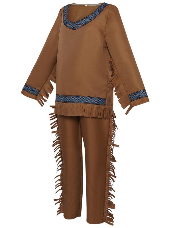 Kids Boys 2pcs Halloween Native Indian Costume Tassels Top and Pants Set thumb