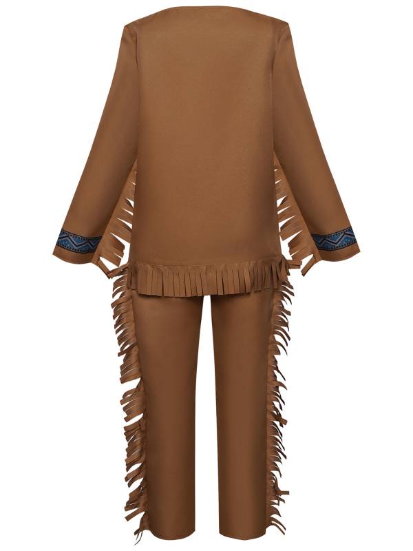 Kids Boys 2pcs Halloween Native Indian Costume Tassels Top and Pants Set thumb
