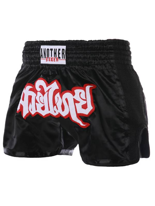Adults Letter Embroidery Side Slit Color Block Boxing Shorts thumb