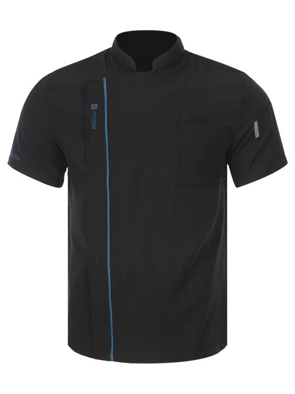 Men Women Stand Collar Short Sleeve Letter Embroidery Chef Shirt thumb