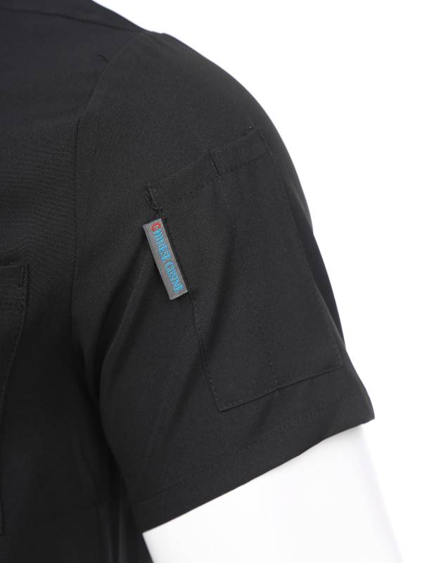 Men Women Stand Collar Short Sleeve Letter Embroidery Chef Shirt thumb