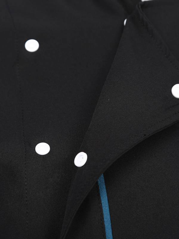 Men Women Stand Collar Short Sleeve Letter Embroidery Chef Shirt thumb