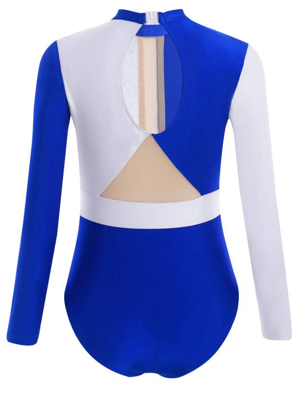 Kids Girls Long Sleeve Colorblock Rhinestones Gymnastics Leotard thumb