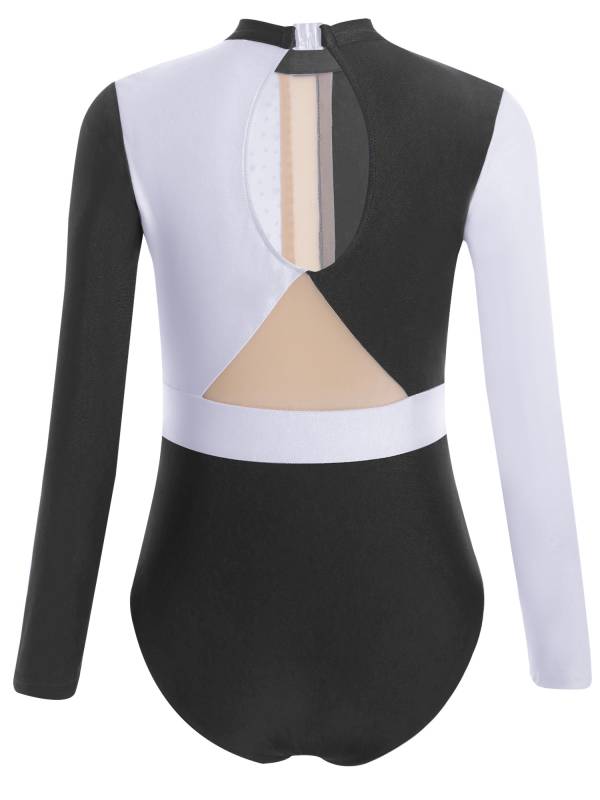 Kids Girls Long Sleeve Colorblock Rhinestones Gymnastics Leotard thumb