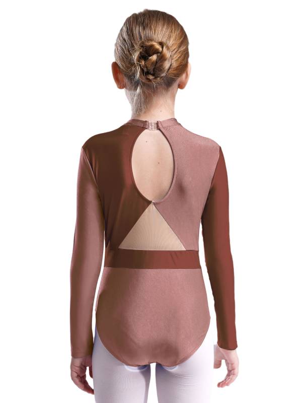 Kids Girls Long Sleeve Colorblock Rhinestones Gymnastics Leotard thumb