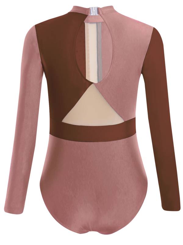 Kids Girls Long Sleeve Colorblock Rhinestones Gymnastics Leotard thumb