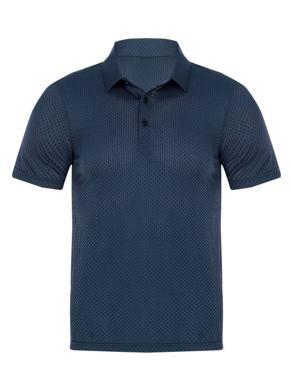 Men Short Sleeve Turn-down Collar Placket Silky Polo Shirt thumb