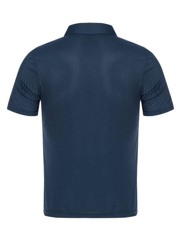 Men Short Sleeve Turn-down Collar Placket Silky Polo Shirt thumb
