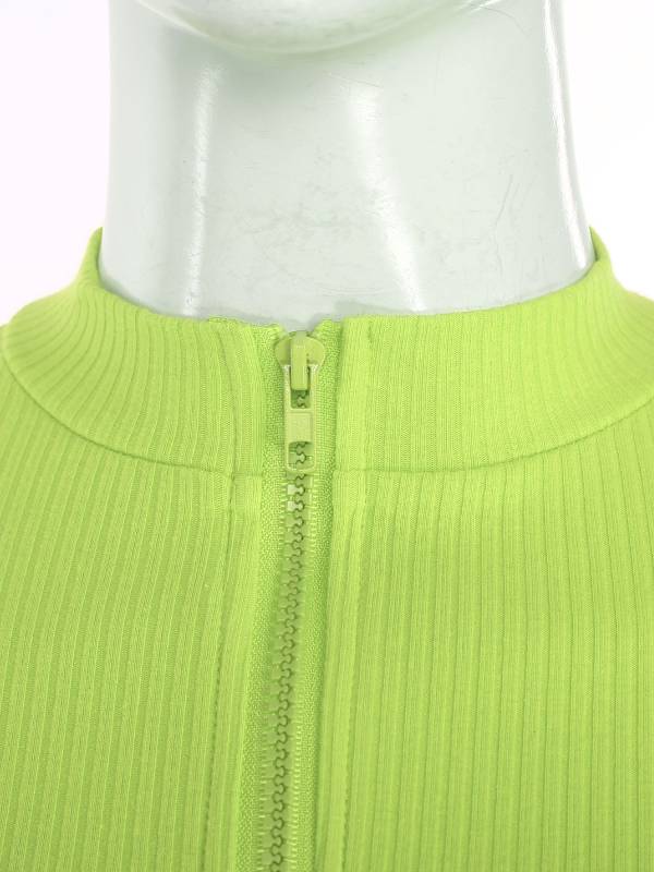 Women Stand Collar Short Sleeve Ribbed Front Zipper Sports Crop Top thumb