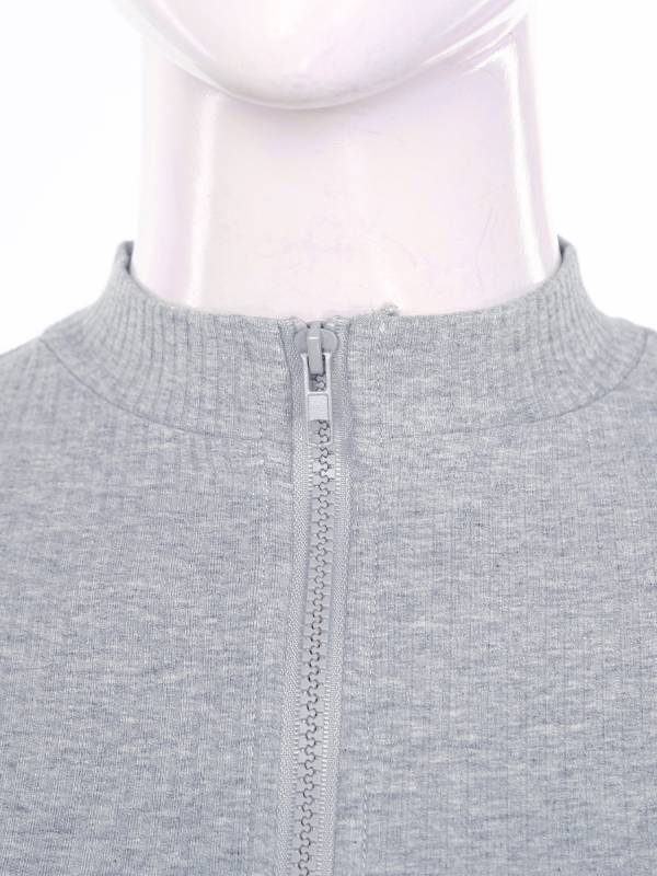Women Stand Collar Short Sleeve Ribbed Front Zipper Sports Crop Top thumb