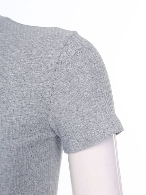 Women Stand Collar Short Sleeve Ribbed Front Zipper Sports Crop Top thumb