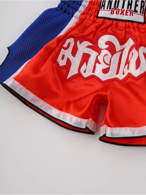 Adults Letter Embroidery Side Slit Color Block Boxing Shorts thumb