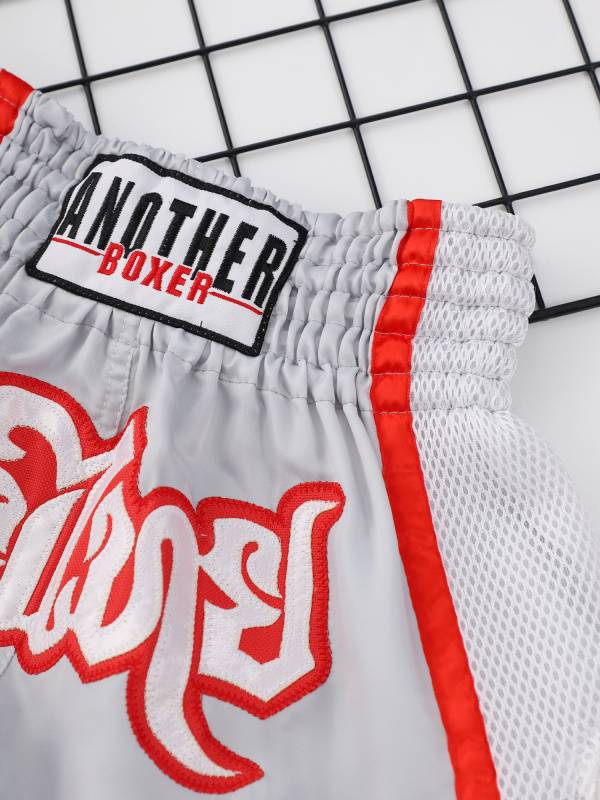 Adults Letter Embroidery Side Slit Color Block Boxing Shorts thumb