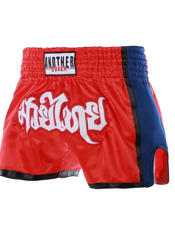 Adults Letter Embroidery Side Slit Color Block Boxing Shorts thumb