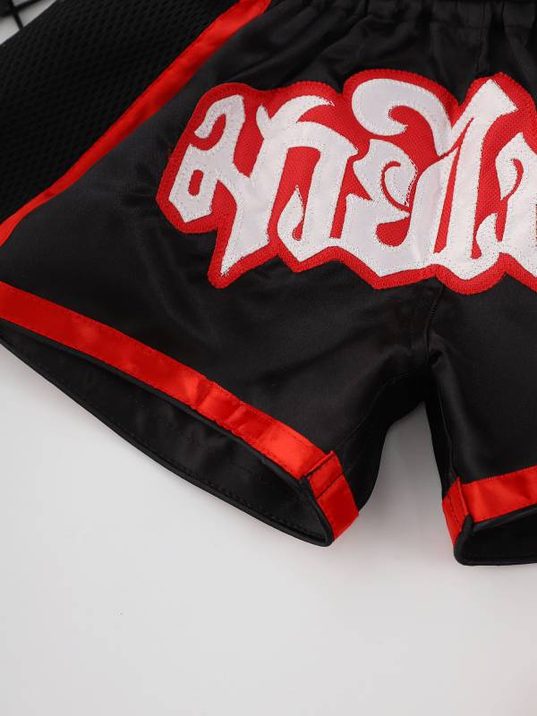 Adults Letter Embroidery Side Slit Color Block Boxing Shorts thumb
