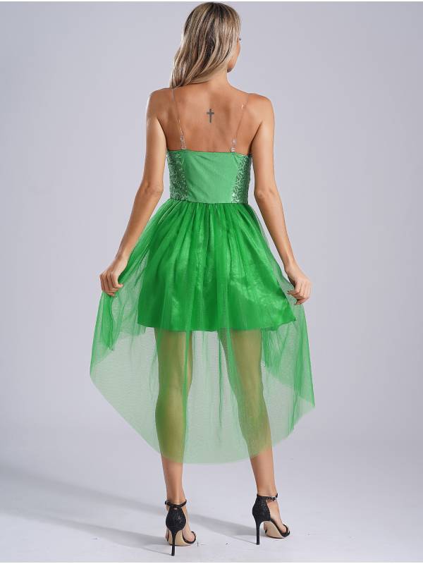 Women V Neck Sleeveless Sequin High-low Tulle Dress for Prom thumb