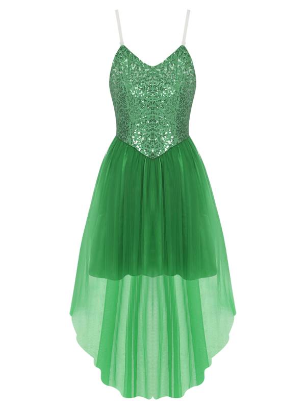 Women V Neck Sleeveless Sequin High-low Tulle Dress for Prom thumb