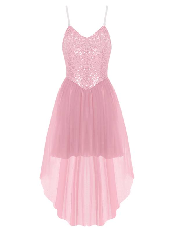 Women V Neck Sleeveless Sequin High-low Tulle Dress for Prom thumb