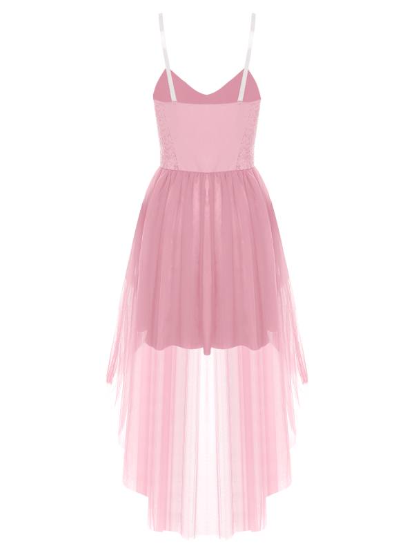 Women V Neck Sleeveless Sequin High-low Tulle Dress for Prom thumb