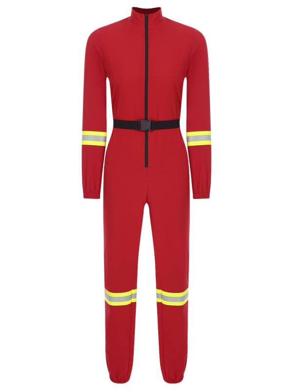 Women Stand Collar Long Sleeve Front Zipper Firefighter Costume Jumpsuit thumb