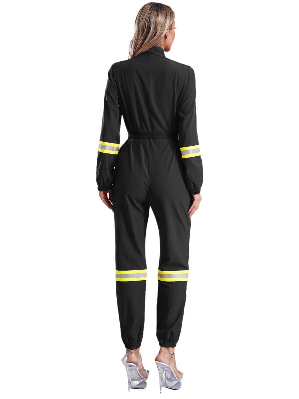 Women Stand Collar Long Sleeve Front Zipper Firefighter Costume Jumpsuit thumb