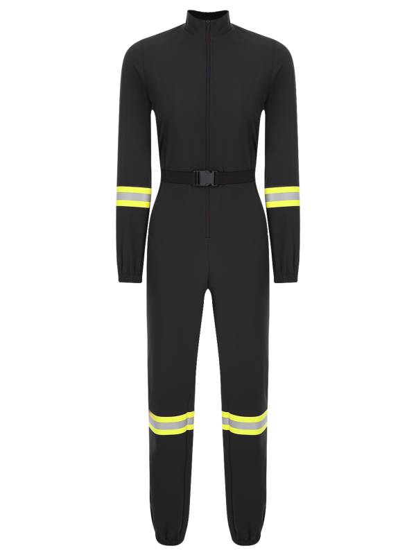 Women Stand Collar Long Sleeve Front Zipper Firefighter Costume Jumpsuit thumb