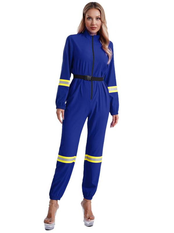 Women Stand Collar Long Sleeve Front Zipper Firefighter Costume Jumpsuit thumb