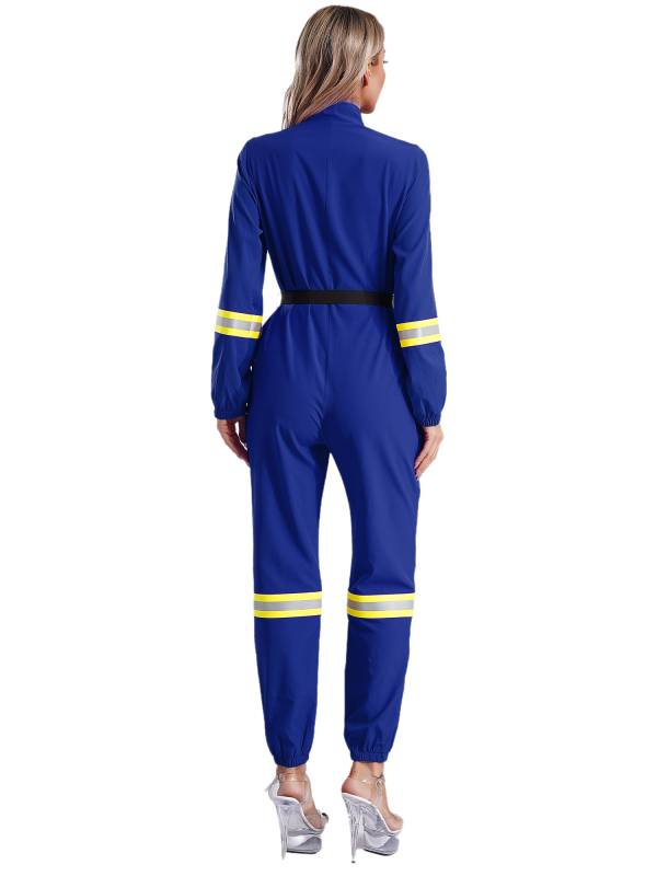 Women Stand Collar Long Sleeve Front Zipper Firefighter Costume Jumpsuit thumb