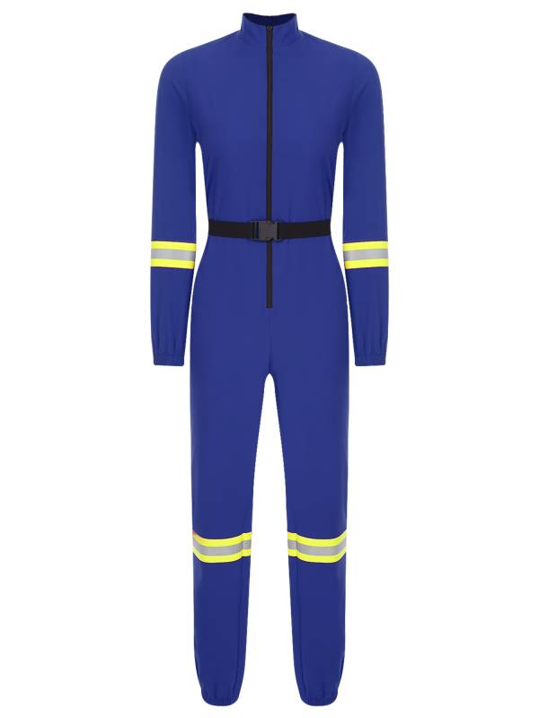 Women Stand Collar Long Sleeve Front Zipper Firefighter Costume Jumpsuit thumb