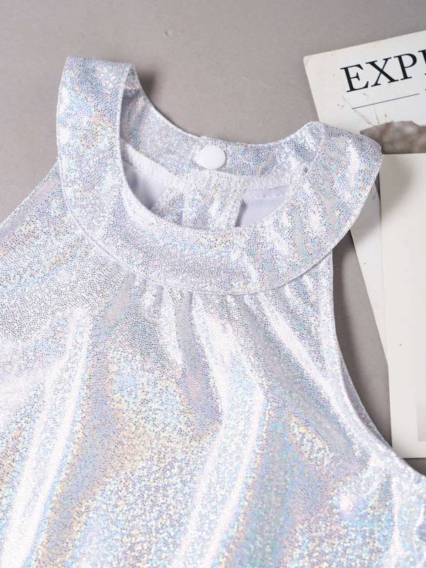 Kids Girls Metallic Sleeveless Halter Neck Jazz Dance Crop Top thumb