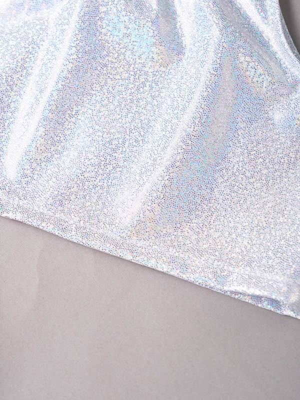 Kids Girls Metallic Sleeveless Halter Neck Jazz Dance Crop Top thumb