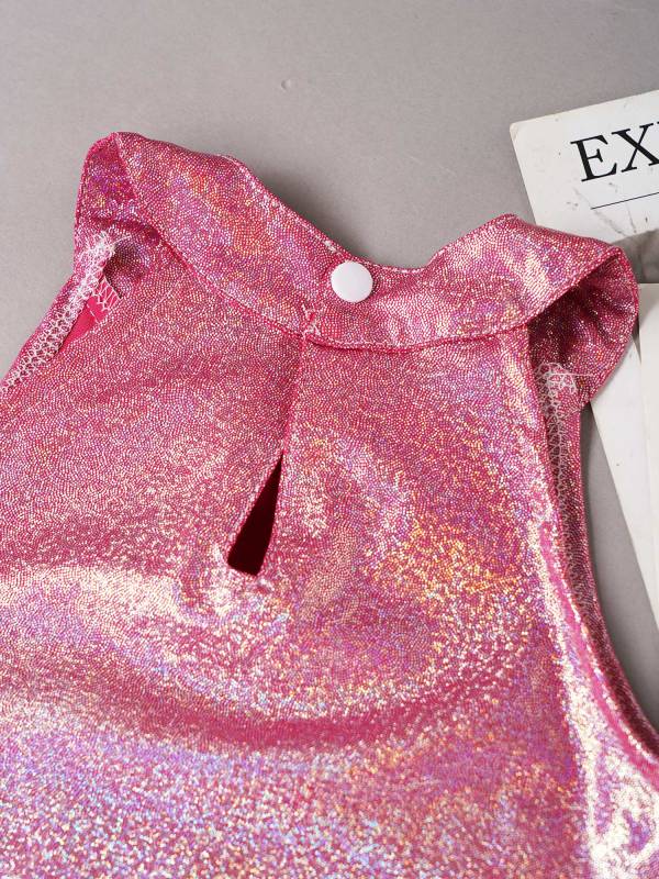 Kids Girls Metallic Sleeveless Halter Neck Jazz Dance Crop Top thumb
