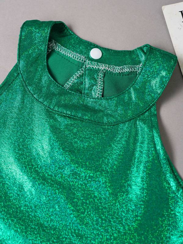 Kids Girls Metallic Sleeveless Halter Neck Jazz Dance Crop Top thumb