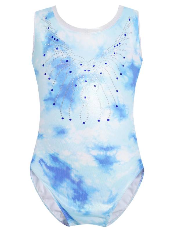 Kids Girls V Neck Sleeveless Shiny Rhinestones Gymnastics Leotard thumb