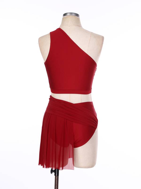 Women 2pcs One Shoulder Crop Top and Skirted Briefs Lyrical Dance Set thumb