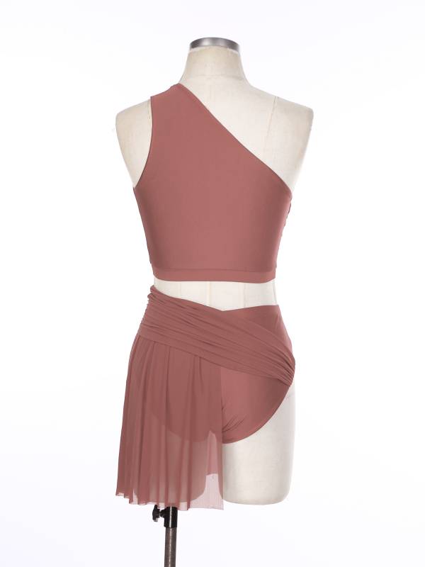 Women 2pcs One Shoulder Crop Top and Skirted Briefs Lyrical Dance Set thumb
