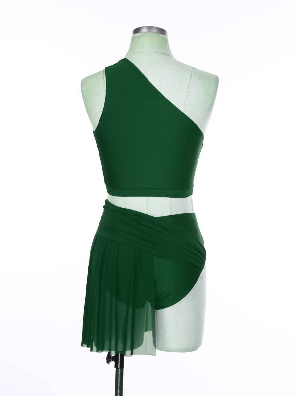 Women 2pcs One Shoulder Crop Top and Skirted Briefs Lyrical Dance Set thumb